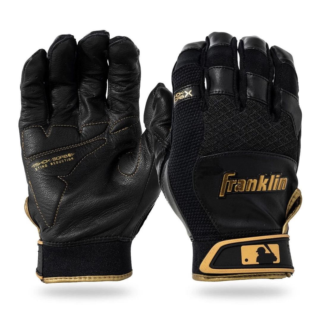 Franklin Shok-Sorb X Adult Batting Gloves - Black Gold Baseball 3 Franklin Shok-Sorb X Adult Batting Gloves - Black Gold Baseball