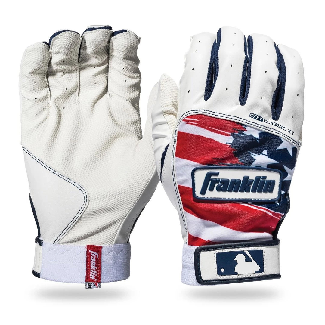Franklin USA Classic XT Adult Batting Gloves - White Red 3 Franklin USA Classic XT Adult Batting Gloves - White Red