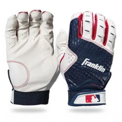 Franklin 2nd-Skinz Adult Batting Gloves - White Navy Baseball