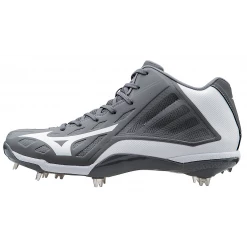 Mizuno Heist IQ Mid Cleats - Gray White Baseball