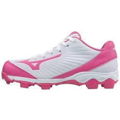 Mizuno Girl's 9-Spike Advanced Finch Franchise 7 FP Cleats - White Pink Softball