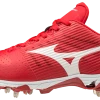 Baseball Mizuno 9-Spike Ambition Low Metal Cleats - Red White