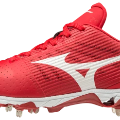Baseball Mizuno 9-Spike Ambition Low Metal Cleats - Red White