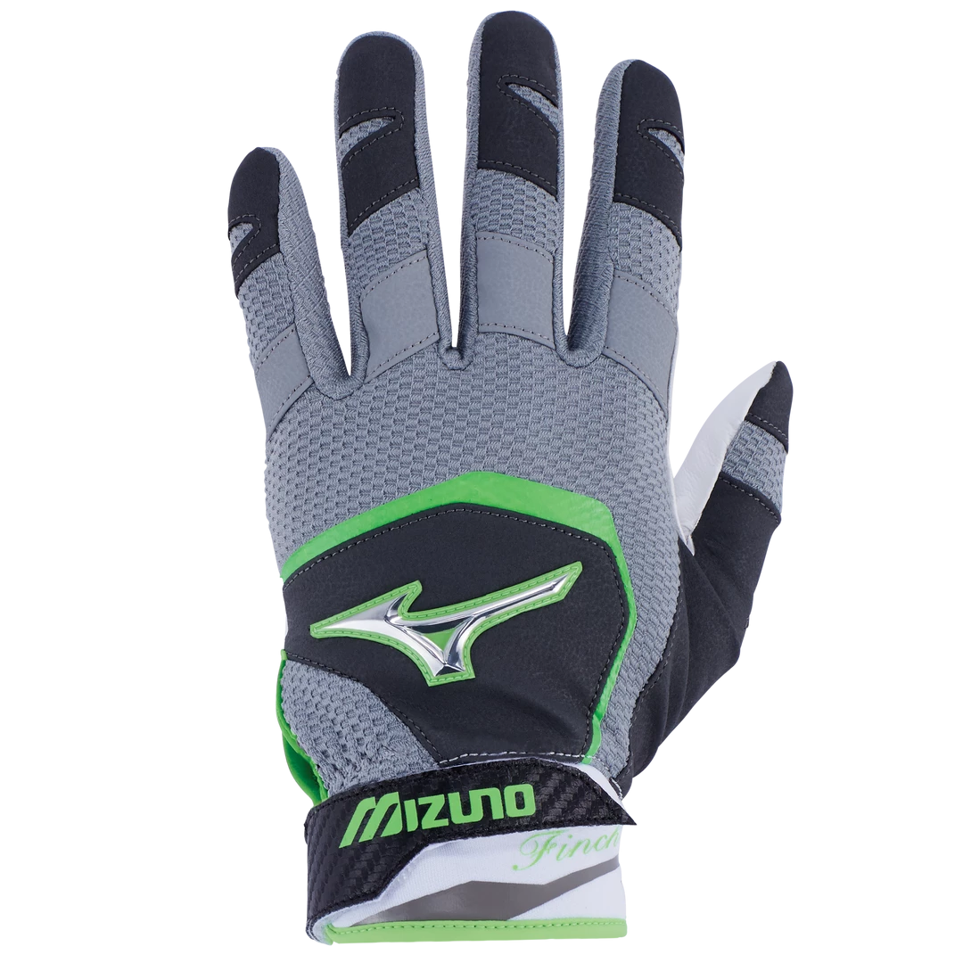 Mizuno Girl's 2018 Finch Softball Batting Gloves - Black Green 3 Mizuno Girl's 2018 Finch Softball Batting Gloves - Black Green