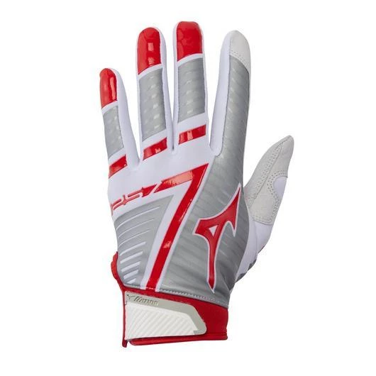 Mizuno F-257 Women's Softball Batting Gloves - White Red 3 Mizuno F-257 Women's Softball Batting Gloves - White Red