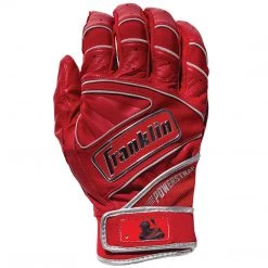 Franklin Chrome Powerstrap Adult Batting Gloves - Red Baseball