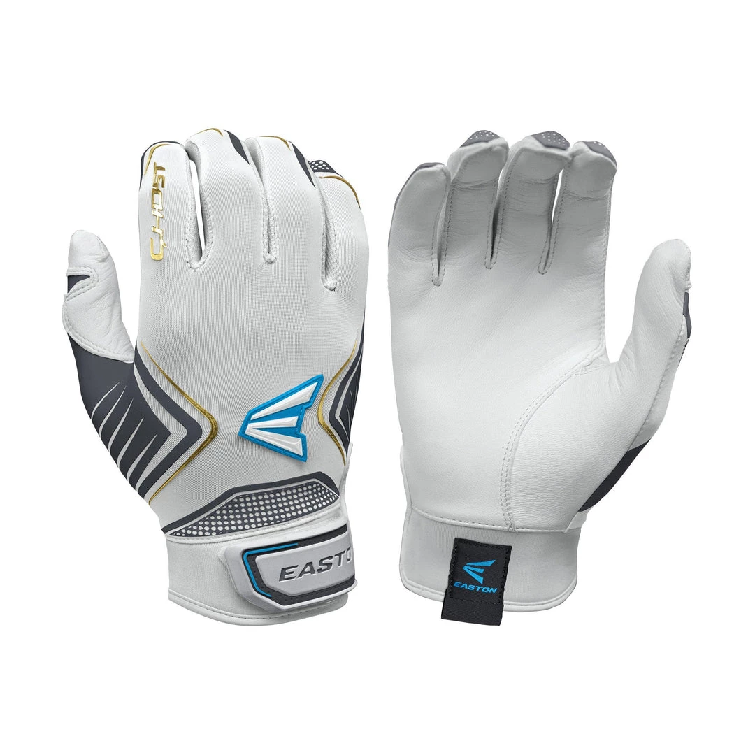Softball Easton Ghost Fastpitch Batting Gloves - White Charcoal Gold 5 Softball Easton Ghost Fastpitch Batting Gloves - White Charcoal Gold