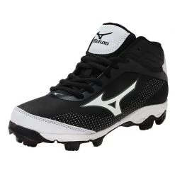 Mizuno 9 Spike Franchise 7 Mid Youth Molded Cleats - Black White Baseball