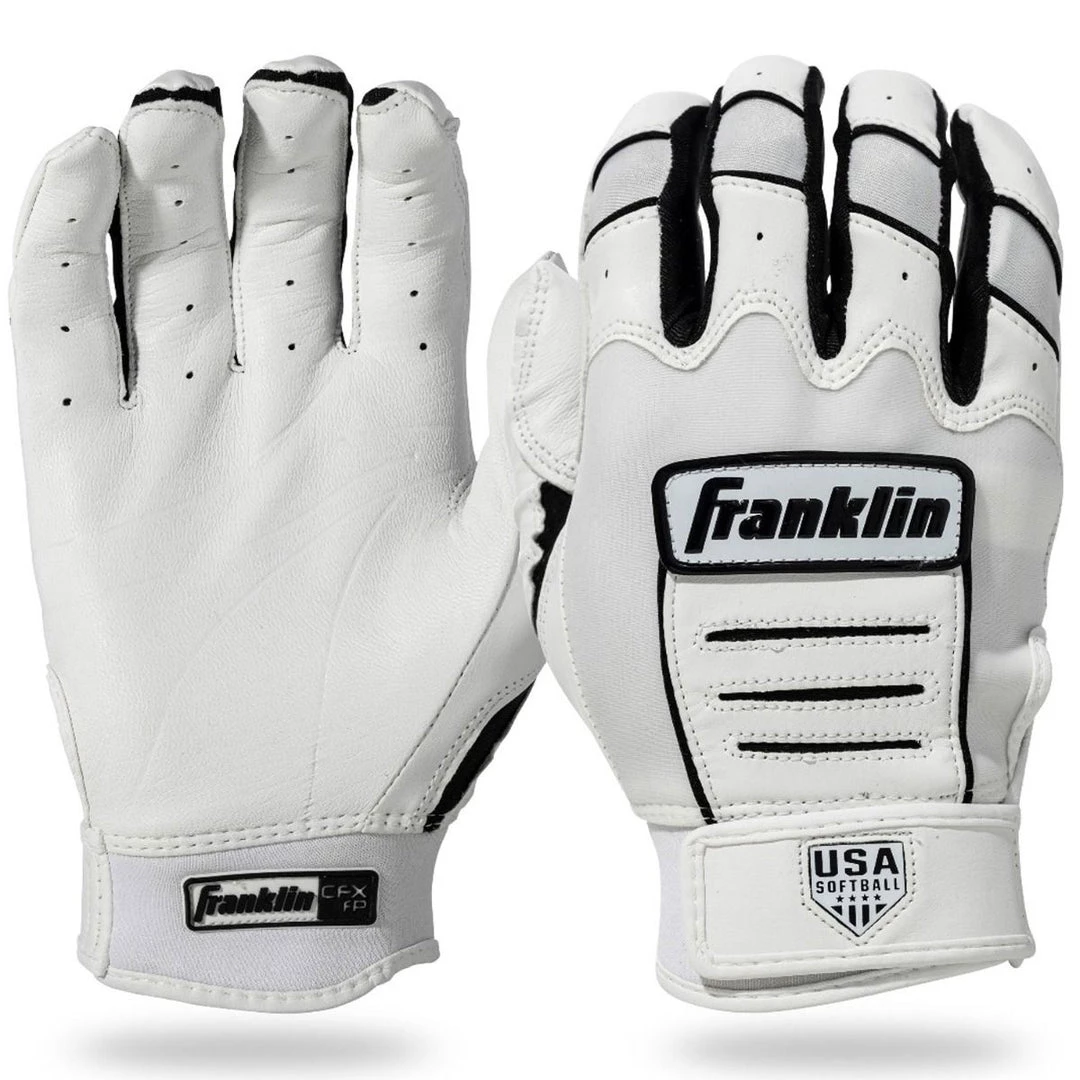 Baseball Franklin USA Softball CFX Pro Women's Batting Gloves - White Black 3 Baseball Franklin USA Softball CFX Pro Women's Batting Gloves - White Black