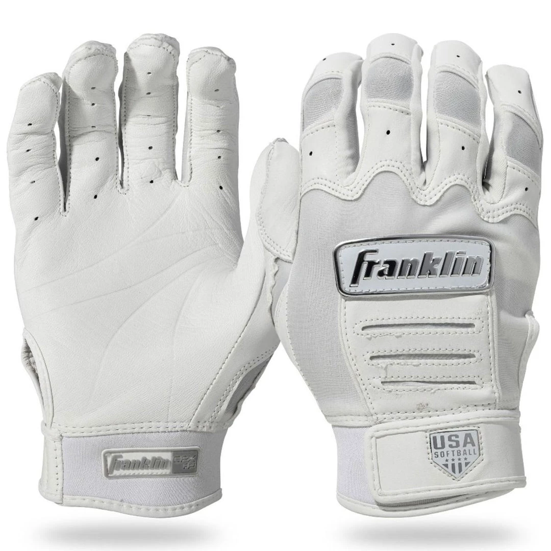 Baseball Franklin USA Women's Softball Chrome CFX Pro Batting Gloves - White 3 Baseball Franklin USA Women's Softball Chrome CFX Pro Batting Gloves - White