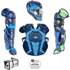 All-Star System 7 Certified NOCSAE Young Pro Catcher's Set (Ages 12-16) - Navy Sky Blue