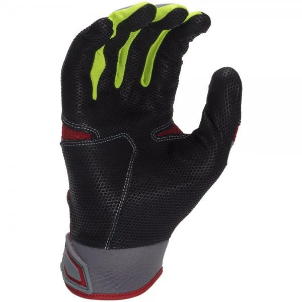 Easton HS9 Adult Batting Glove - Gray Red Neon Yellow Batting Gloves 4 Easton HS9 Adult Batting Glove - Gray Red Neon Yellow Batting Gloves