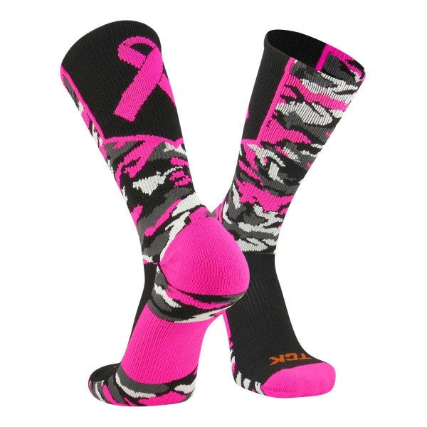 Twin City Woodland Aware Breast Cancer Ribbon Crew Socks - Black Hot Pink 3 Twin City Woodland Aware Breast Cancer Ribbon Crew Socks - Black Hot Pink