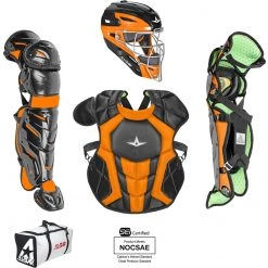 All-Star System 7 Certified NOCSAE Young Pro Catcher's Set (Ages 12-16) - Black Orange Catcher's Gear