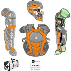 All-Star System 7 Certified NOCSAE Young Pro Catcher's Set (Ages 12-16) - Dark Gray Orange