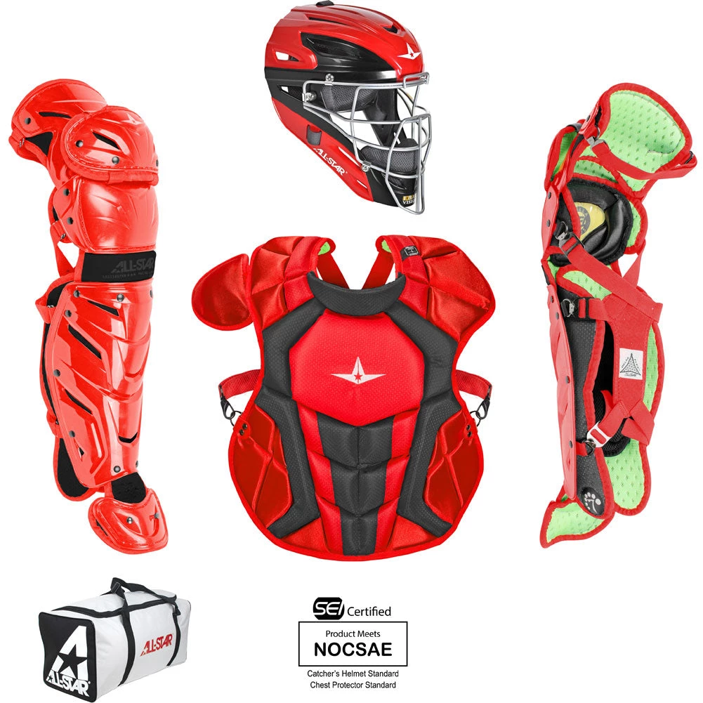 Catcher's Gear All-Star System 7 Certified NOCSAE Young Pro Catcher's Set (Ages 9-12) - Scarlet Black 3 Catcher's Gear All-Star System 7 Certified NOCSAE Young Pro Catcher's Set (Ages 9-12) - Scarlet Black